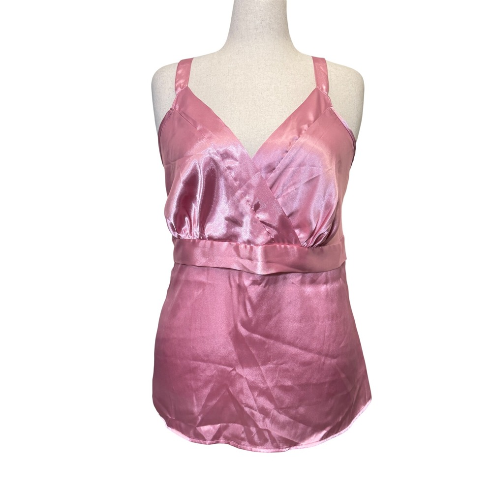 Vintage Fashion Bug Cami 24W Pink Satin Surplice V-Neck Coquette Y2K Soft Girl